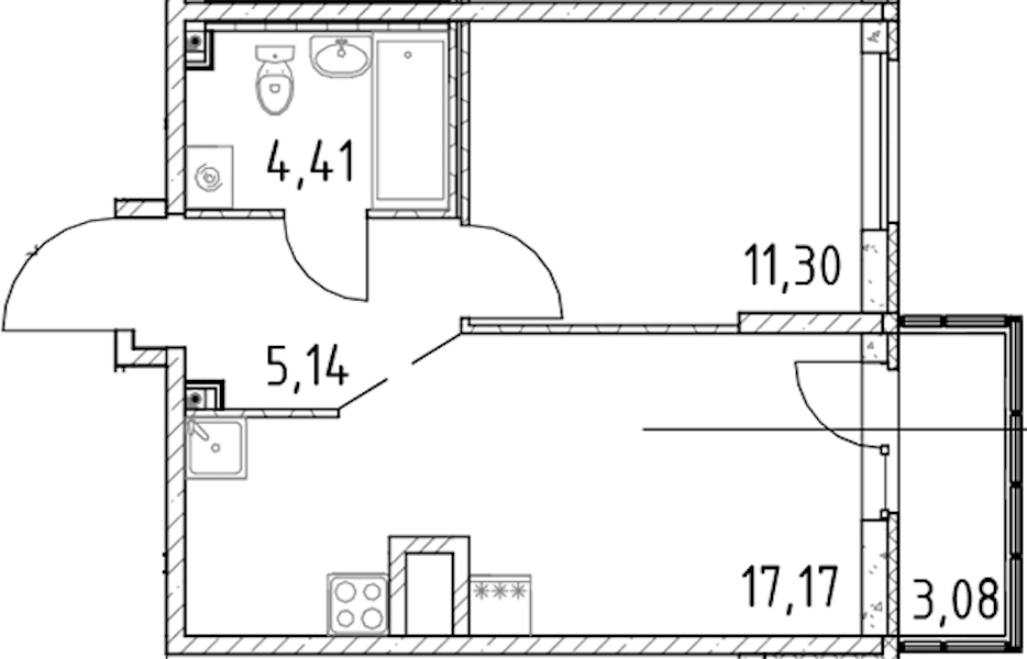 1-комнатная квартира 38.02 м², 22/23 эт., ЖК «Город Первых»
